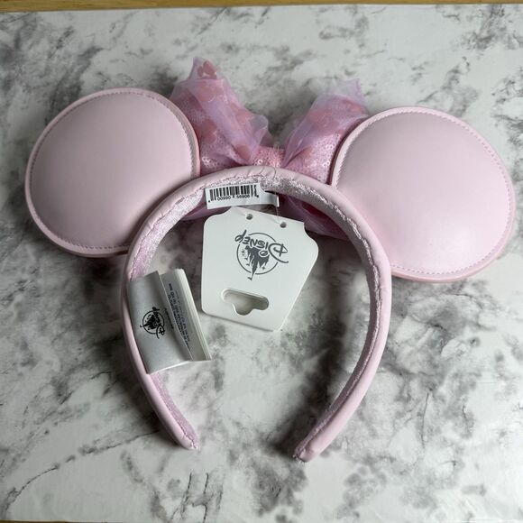 NWT Disney Pink Milk Ears Faux Leather Minnie Mouse Bow Headband VIRAL